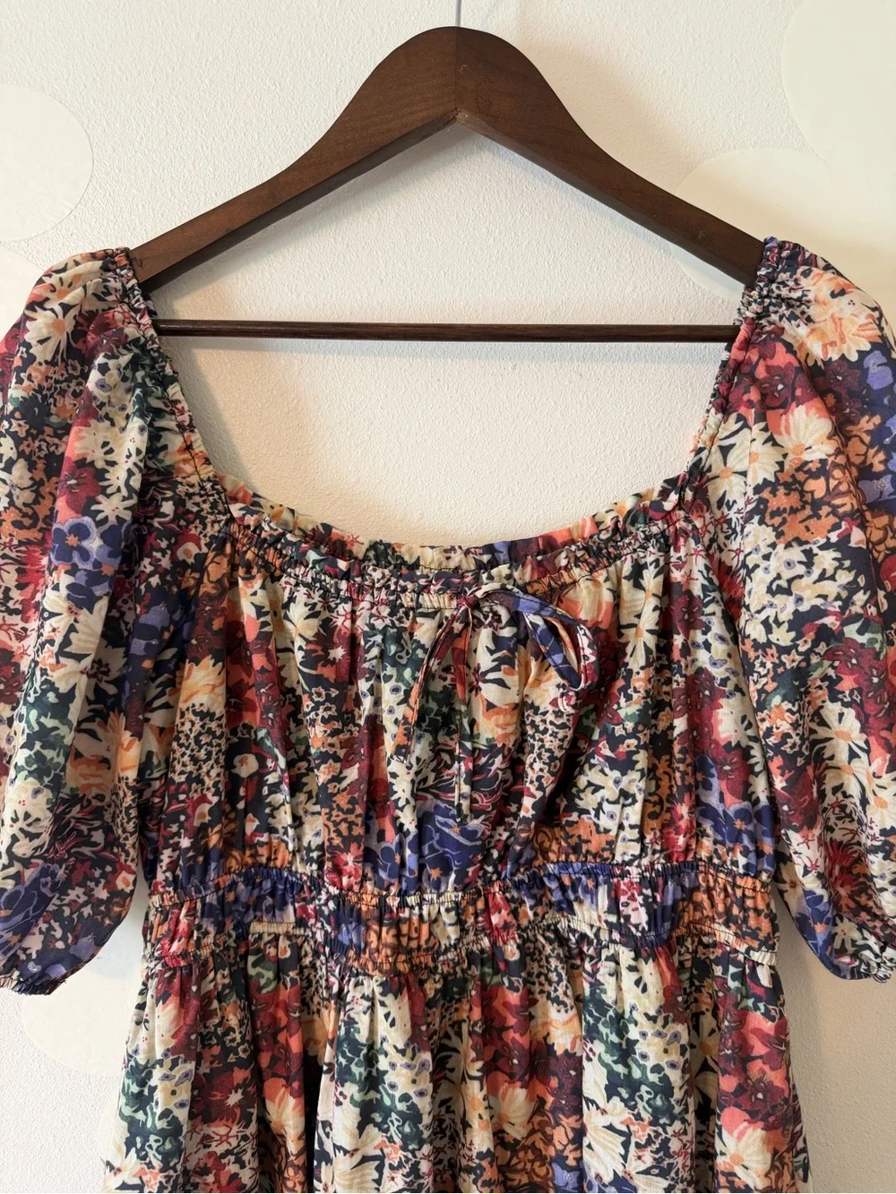 EUC Baltic Born Eden Dress Multi-Color Floral Puff Sleeve Square Neck Midi Dress - Picture 7 of 14